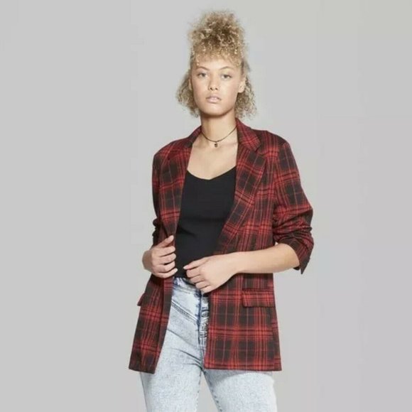 wild fable Jackets & Blazers - NWOT Wild Fable Oversized Red Black Plaid Blazer